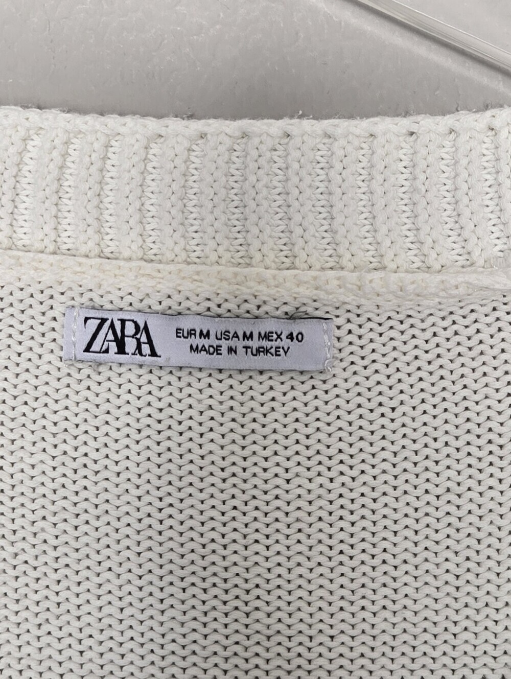 Zara Men's Cotton Cream V-Neck Button Long Sleeve Cardigan Sweater Size M - Picture 8 of 10